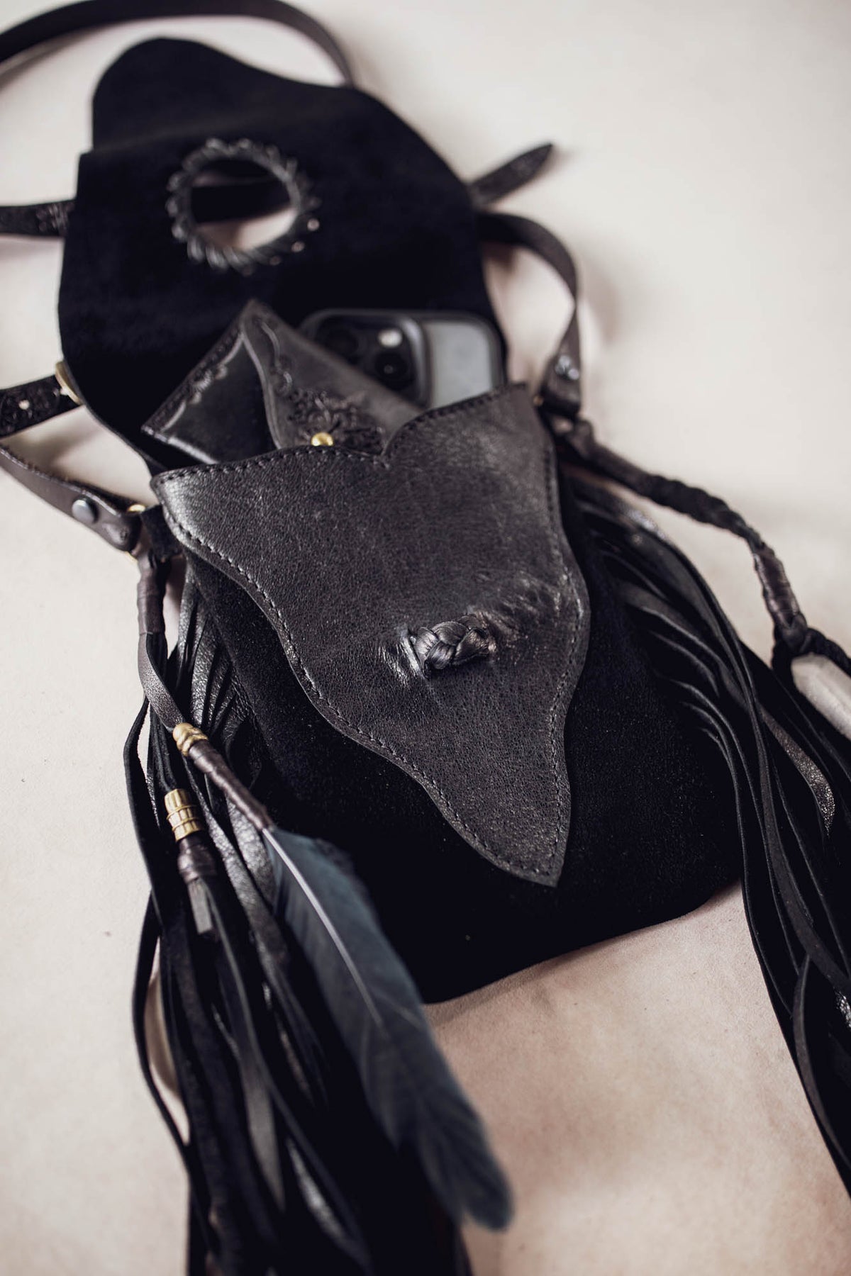 Nomad Phone Pouch with Stag Horn & Smoky Quartz Wand