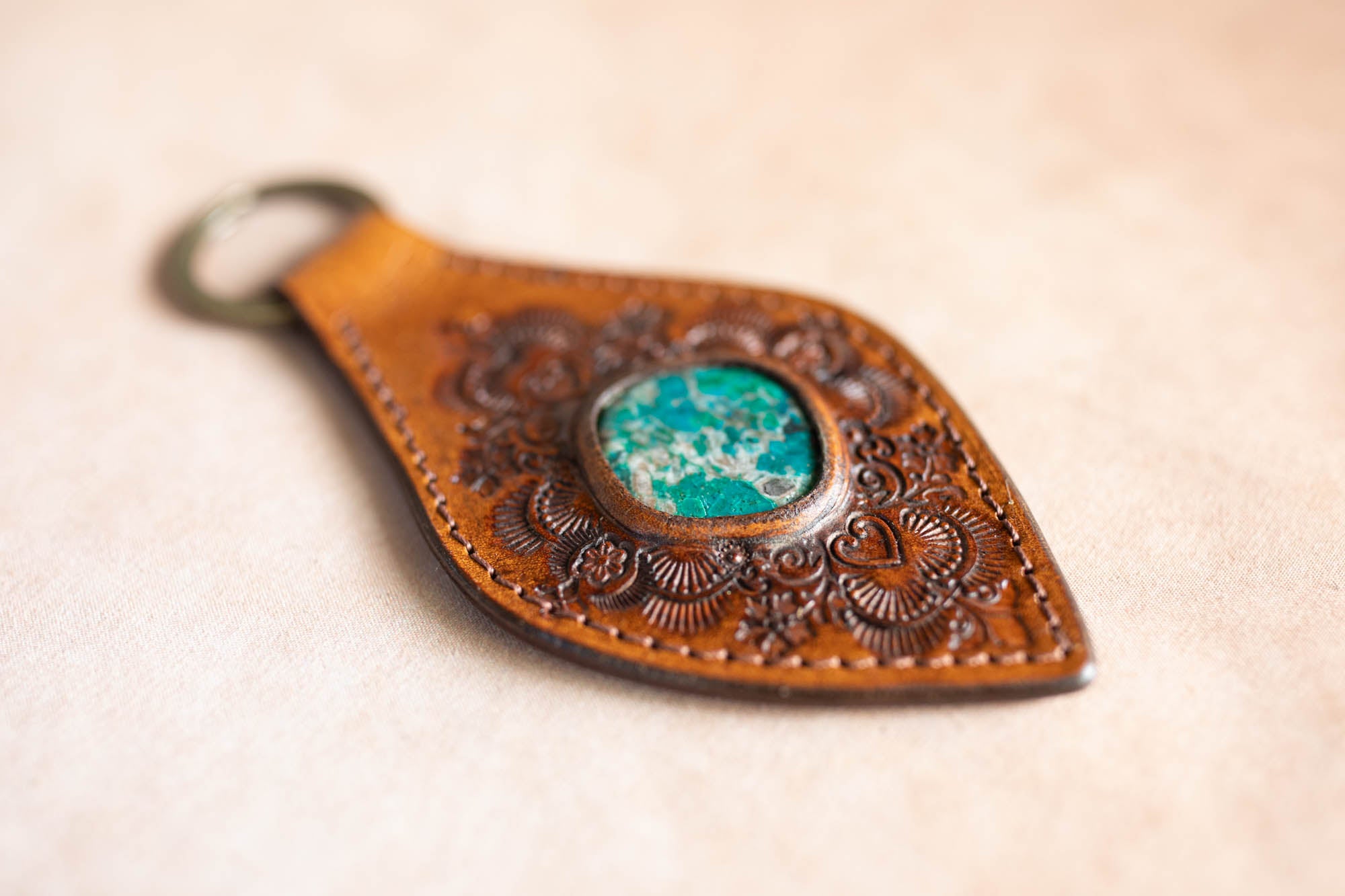 Mandala Key Ring with Chrysocolla