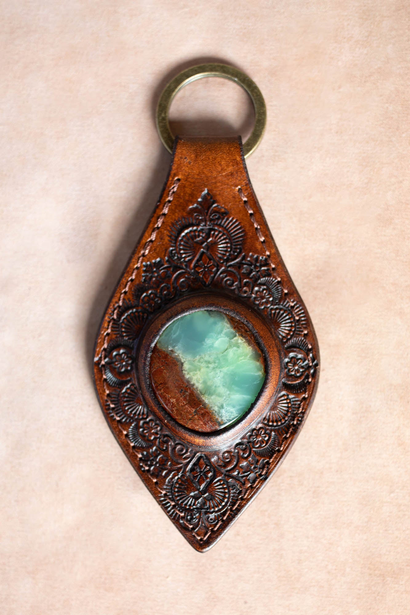 Mandala Key Ring with Chrysoprase