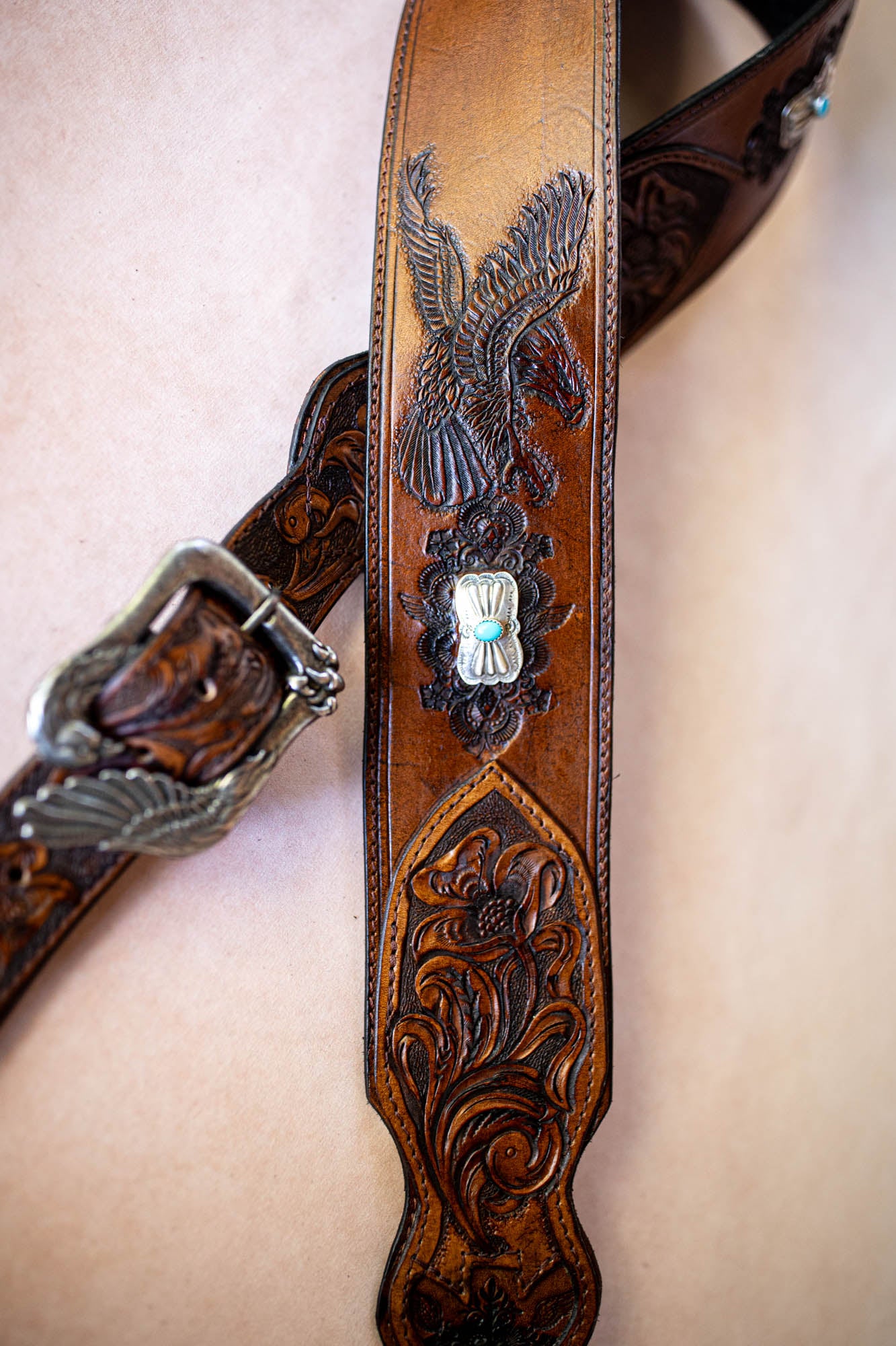 Rebel Eagle Guitar Strap with Navajo Conchos