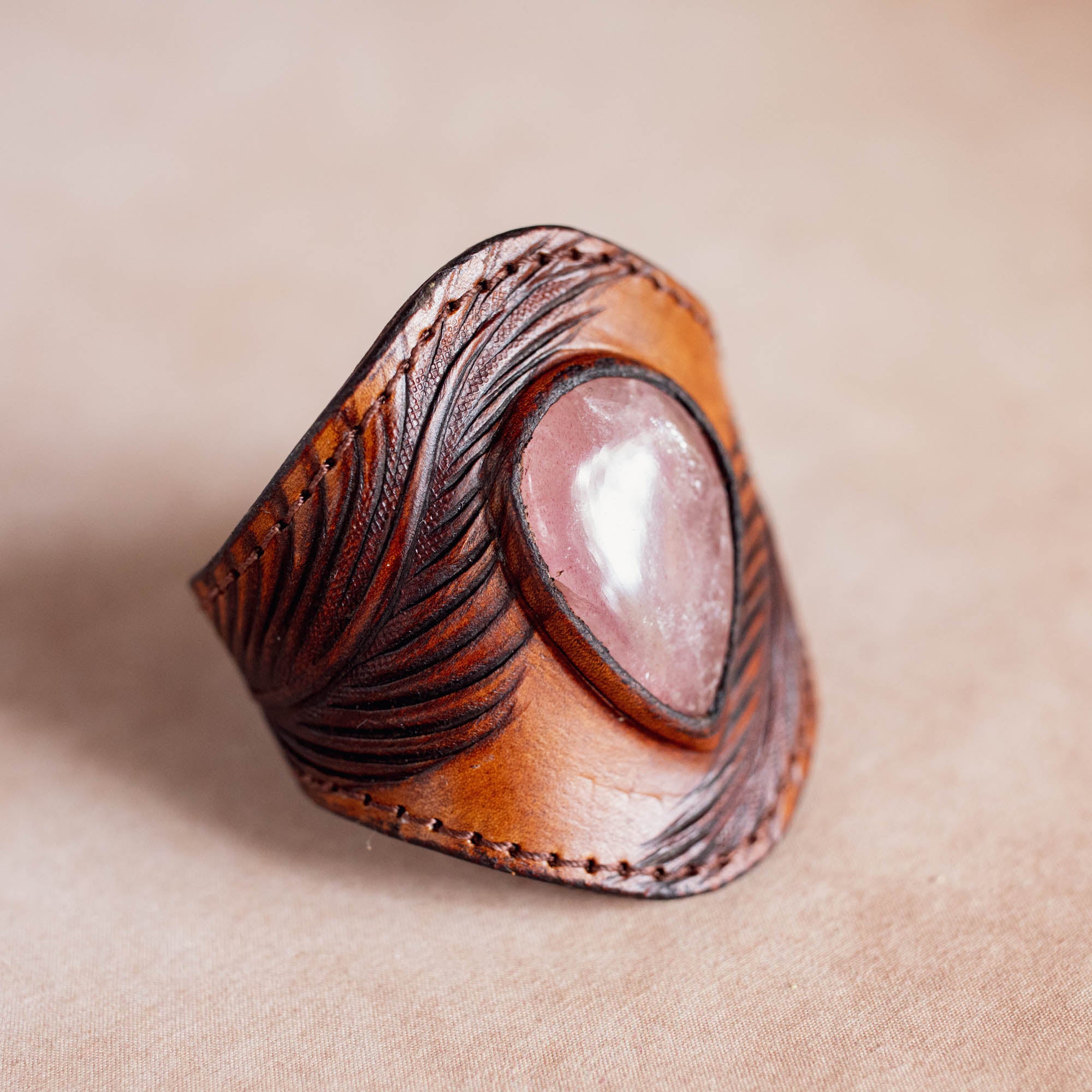 Eagle Feather Cuff with Rose Quartz - Buffalo Girl®