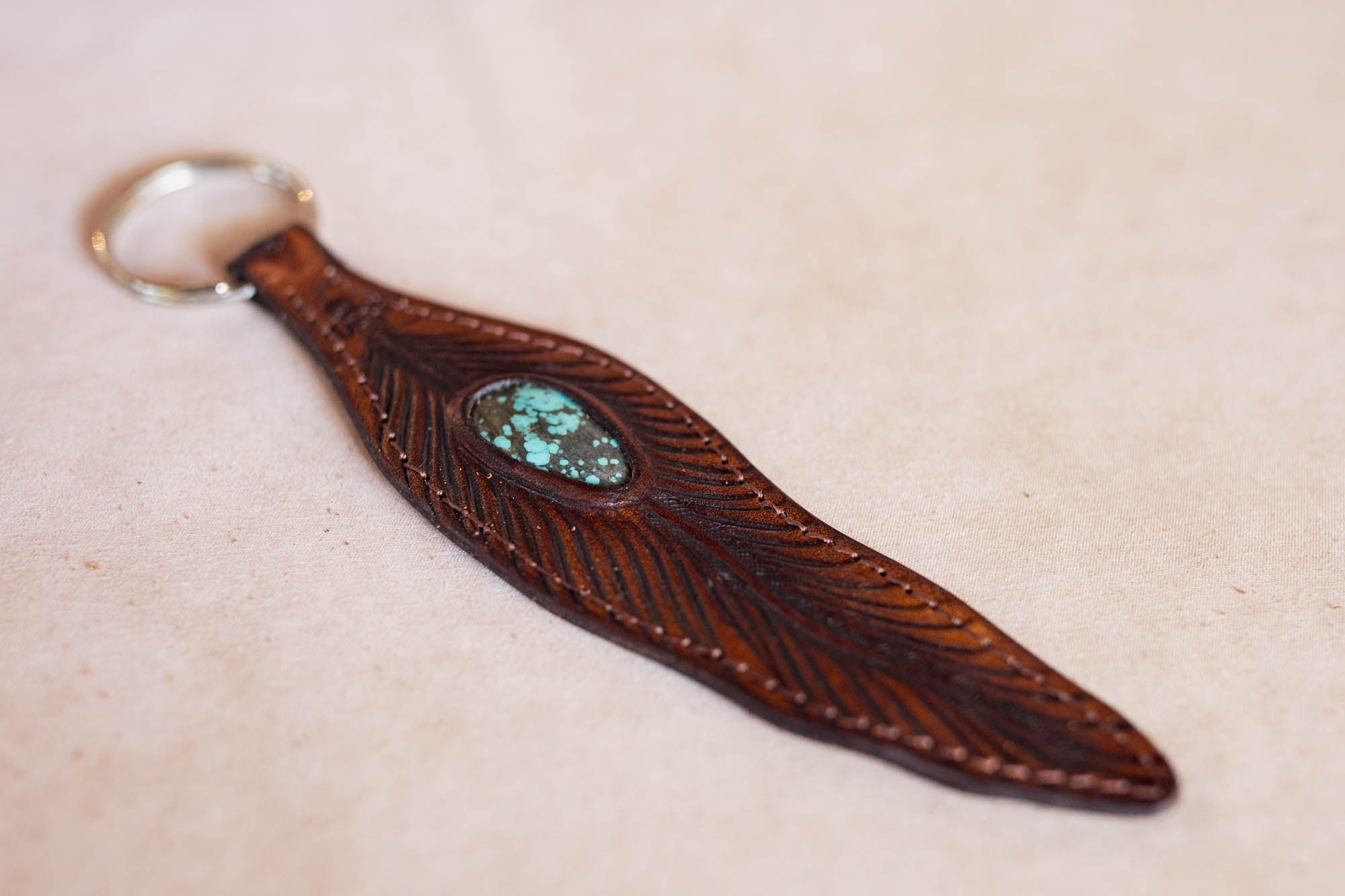 Feather Key Ring with Turquoise