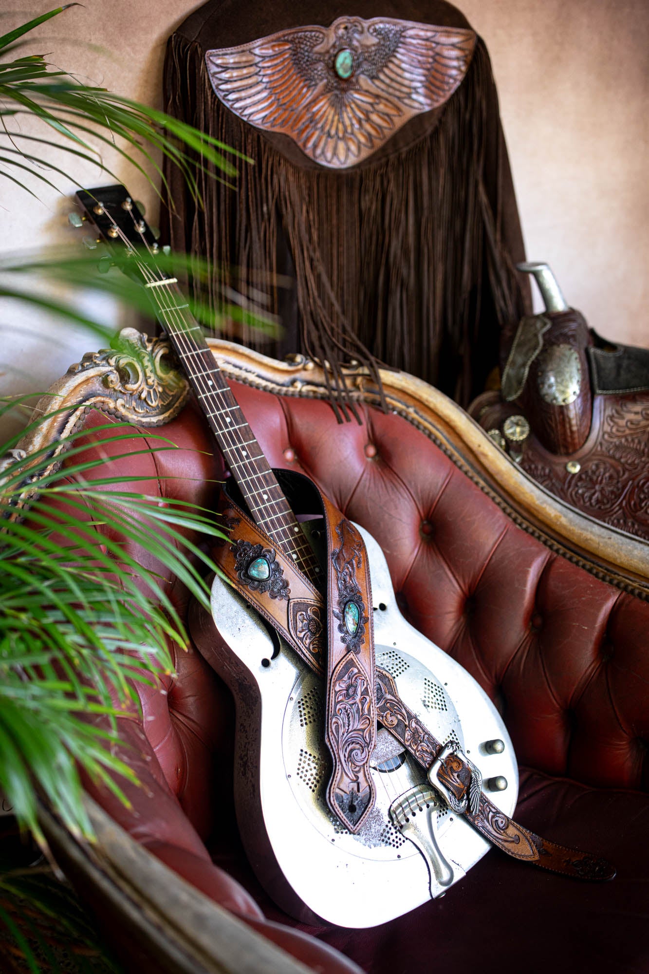 Horse & Eagle Guitar Strap with Turquoise