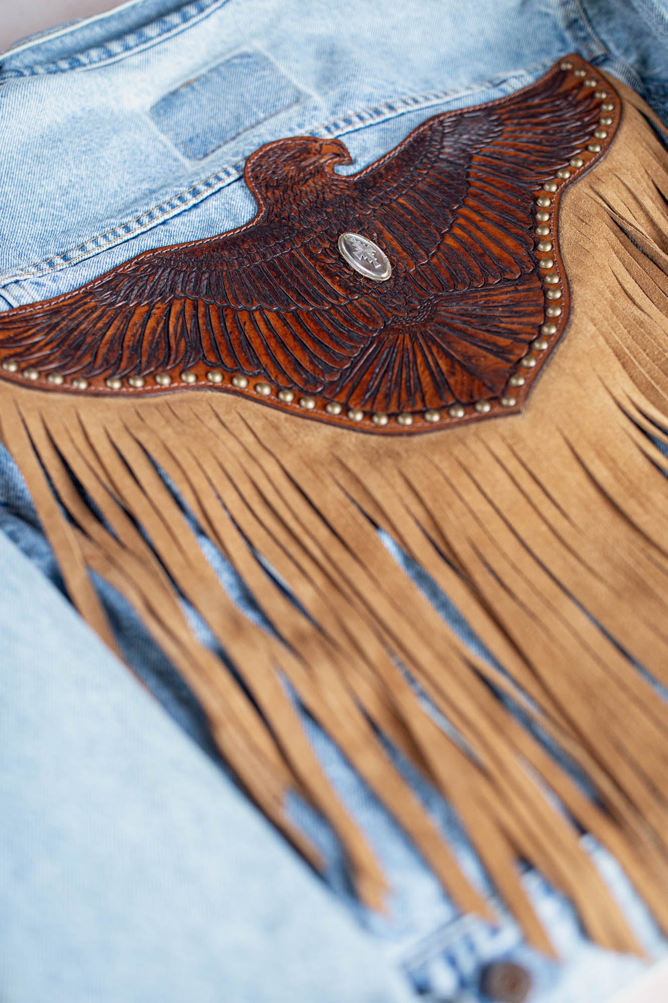 Blue Denim Easy Rider Tasseled Eagle Jacket