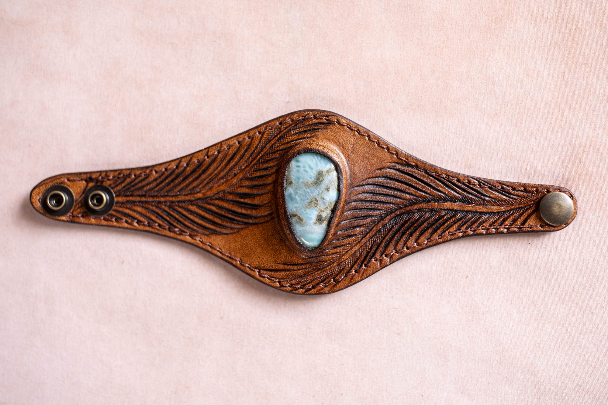 Eagle Feather Cuff with Larimar