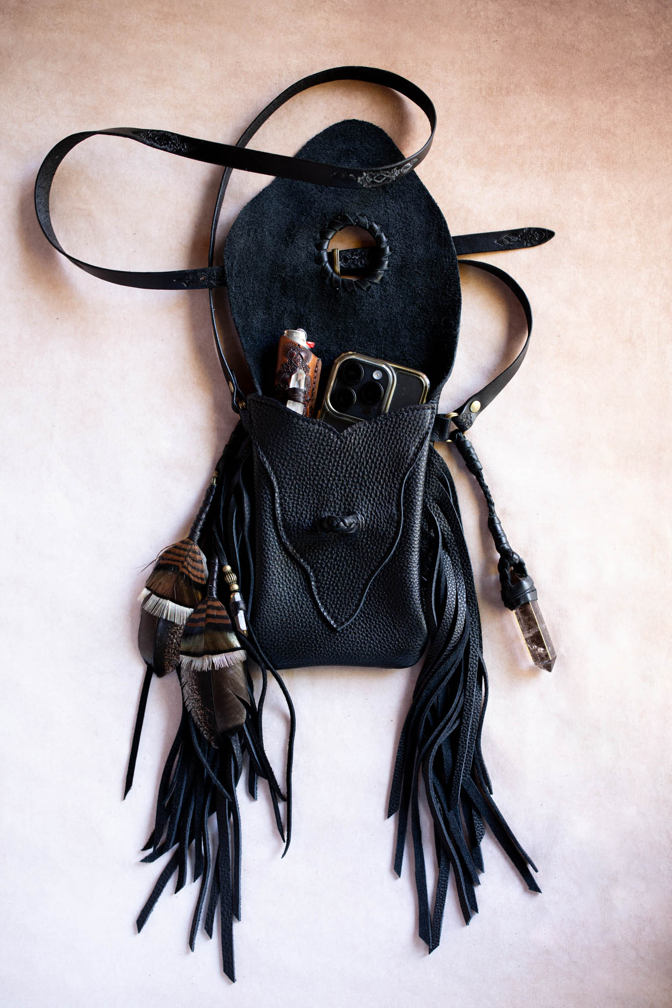 Black Magic Nomad Phone Pouch with Smoky Quartz