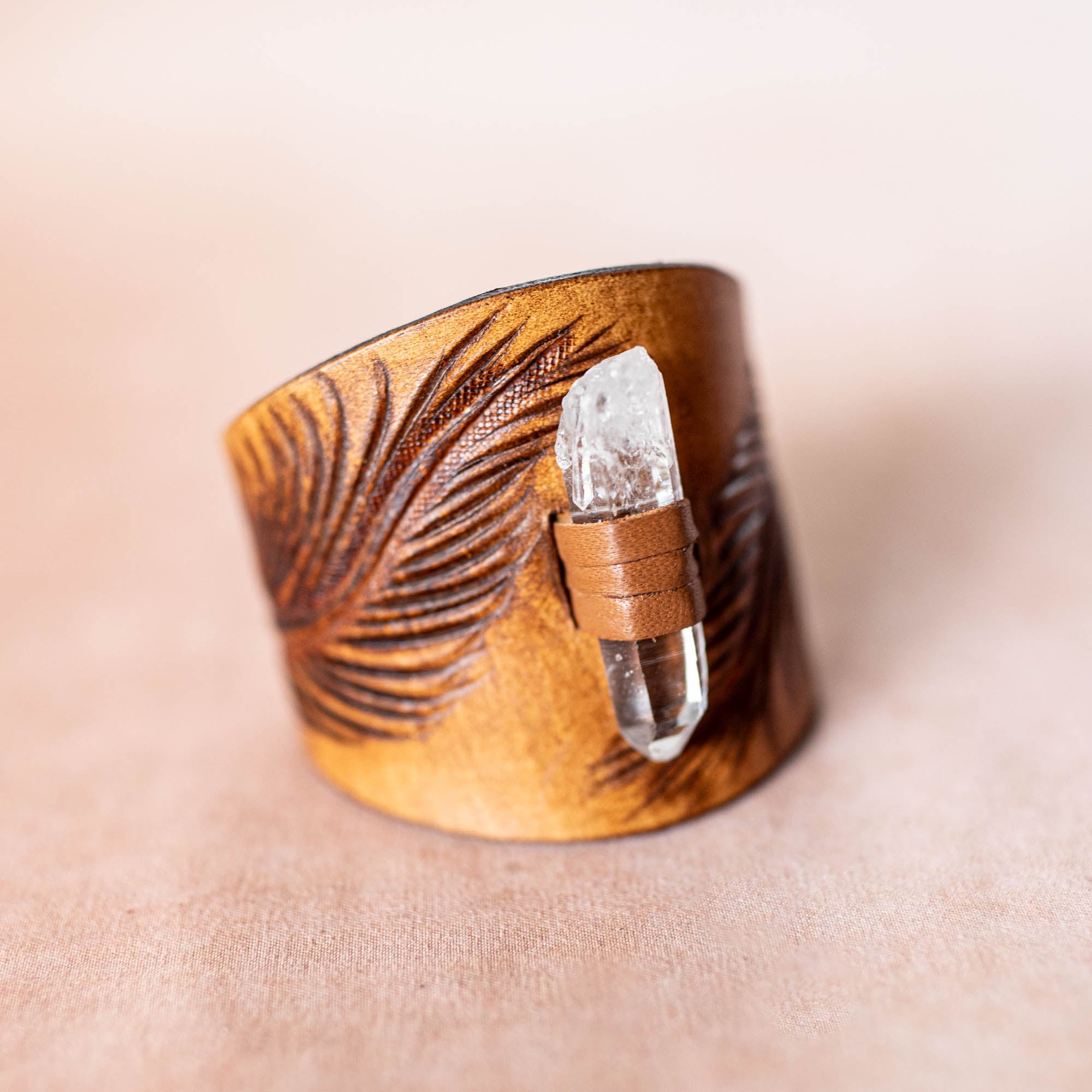 Petite Eagle Feather Priestess Cuff with Quartz Crystal