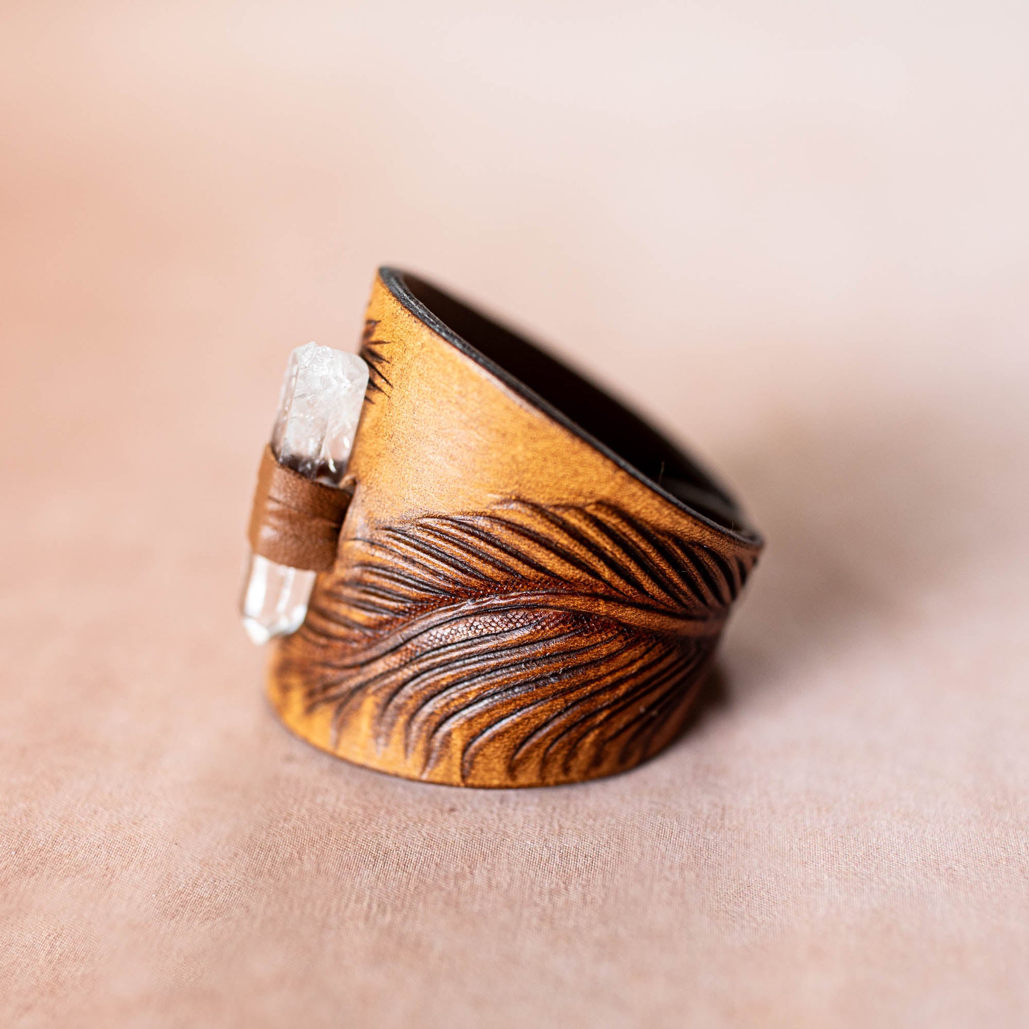Petite Eagle Feather Priestess Cuff with Quartz Crystal