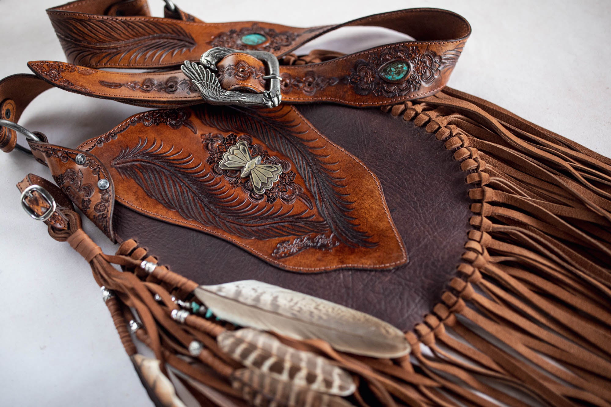 Petite Rebel Eagle Tasseled Bag with Turquoise