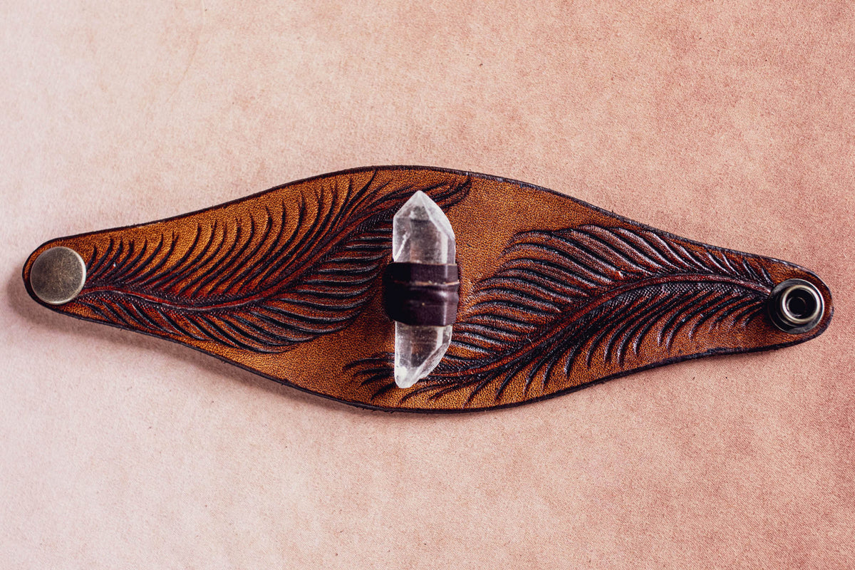 Petite Eagle Feather Priestess Cuff with Quartz Crystal