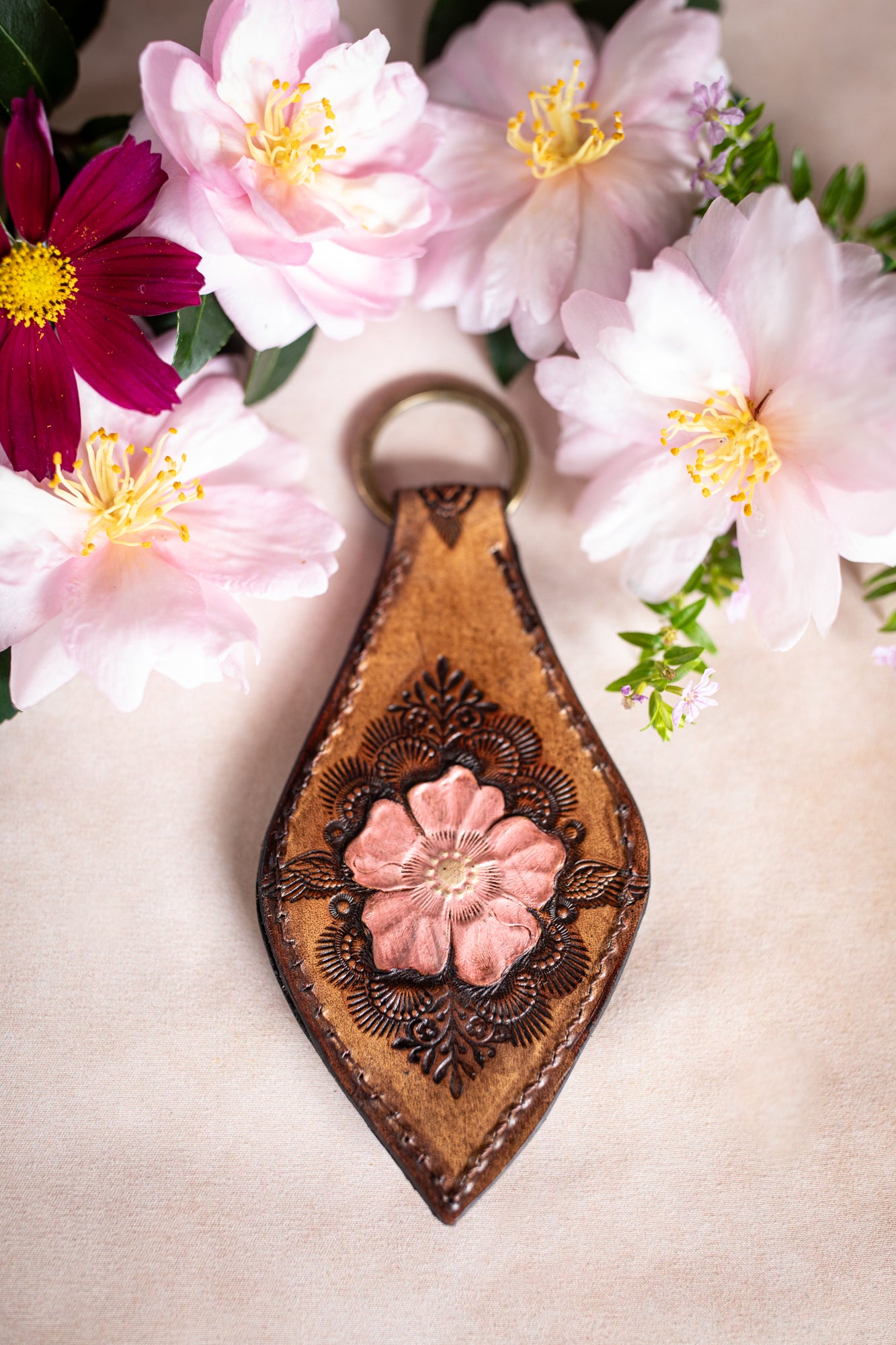 Mandala Key Ring with Rose Quartz