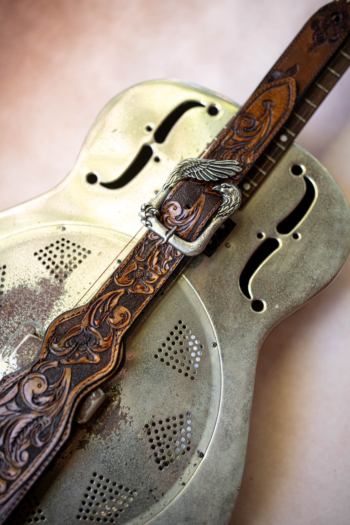 Horse & Eagle Guitar Strap with Turquoise