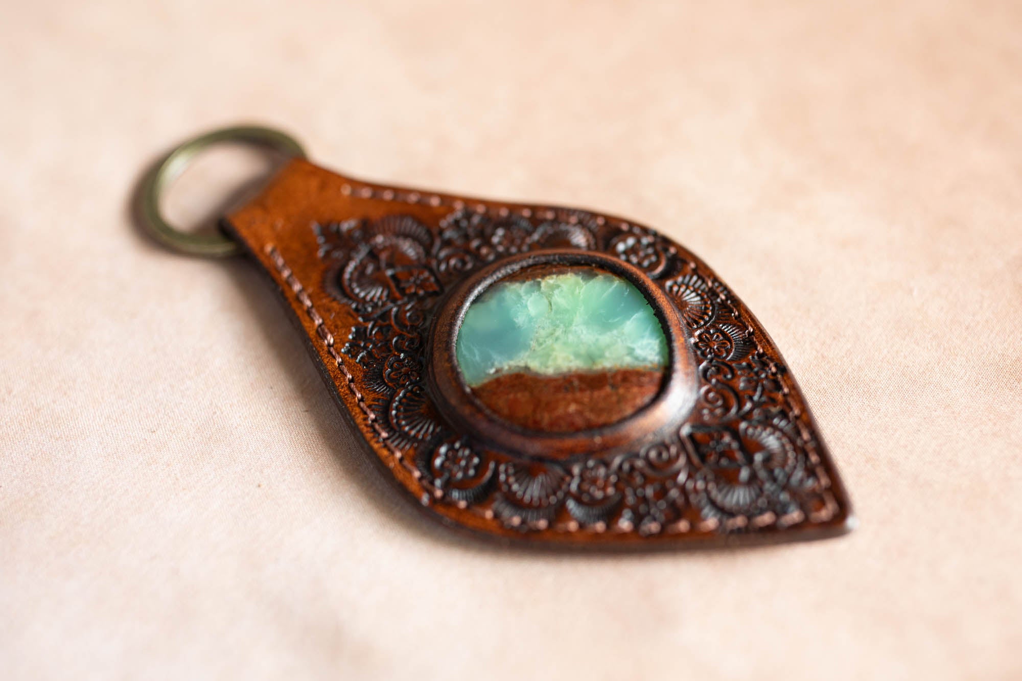Mandala Key Ring with Chrysoprase