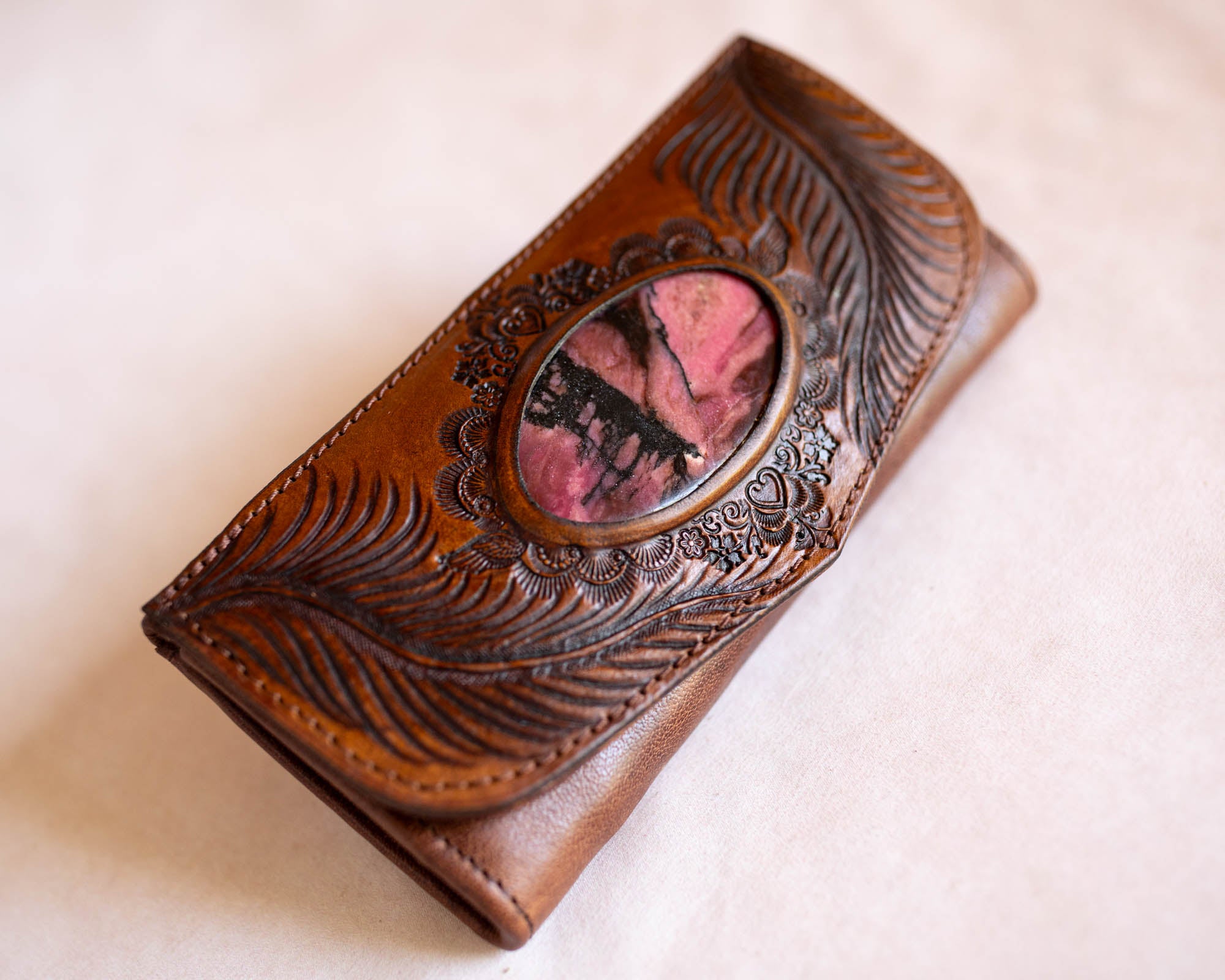 Eagle Feather Wallet with Pink Rhodonite