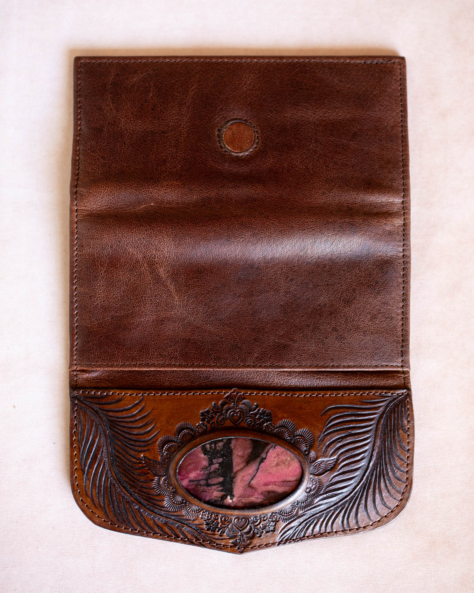 Eagle Feather Wallet with Pink Rhodonite