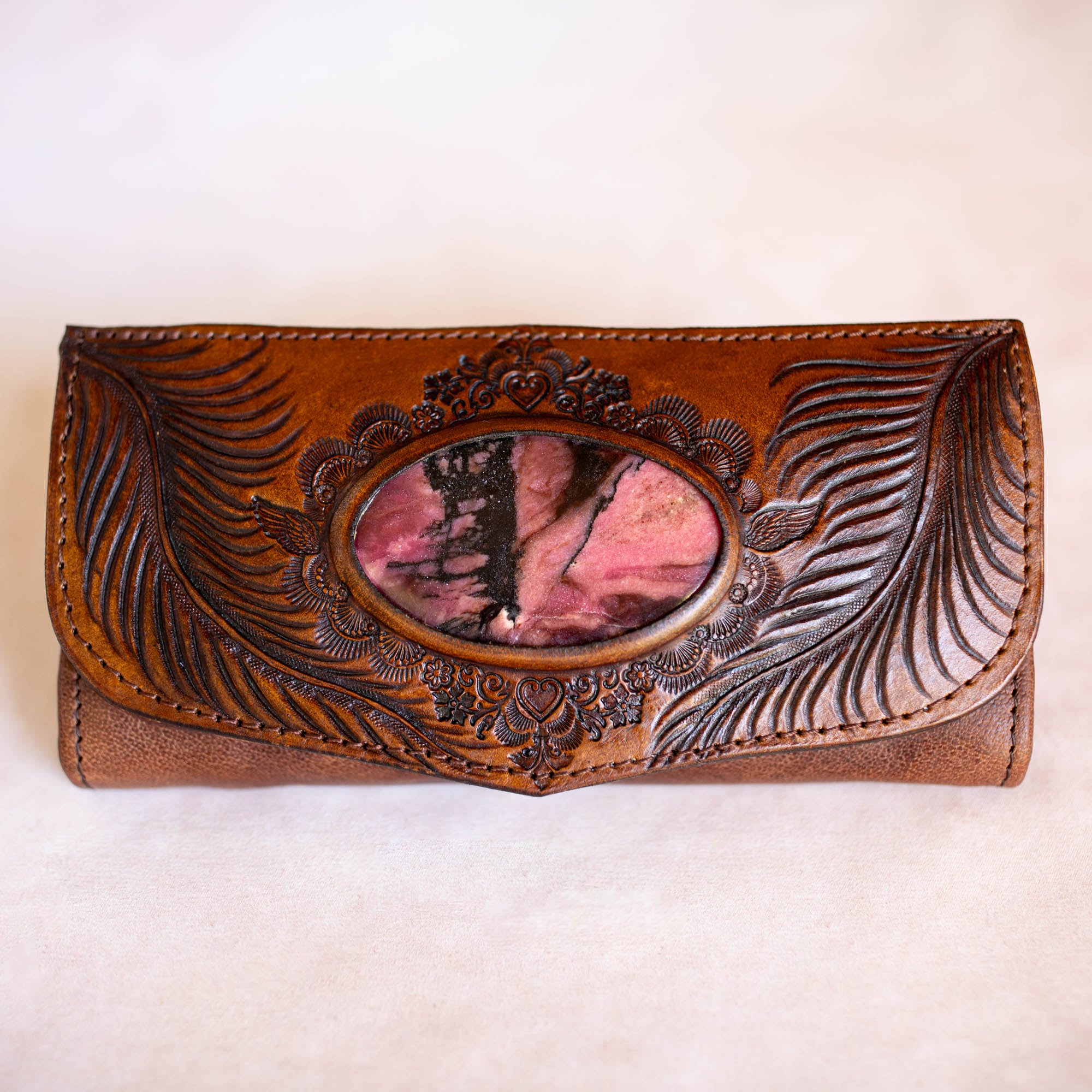 Eagle Feather Wallet with Pink Rhodonite