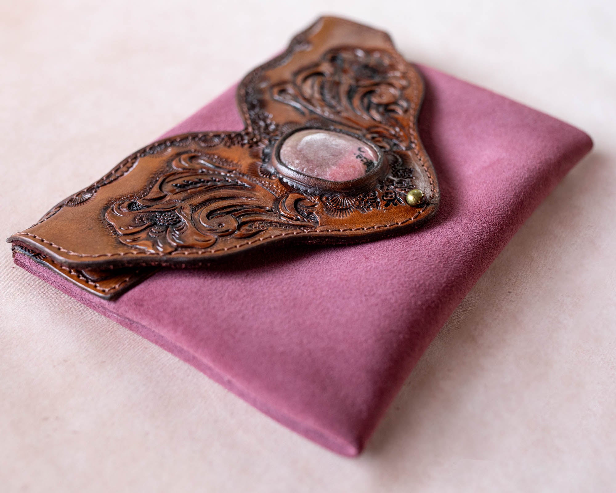 Western Floral Pouch with Pink Rhodonite