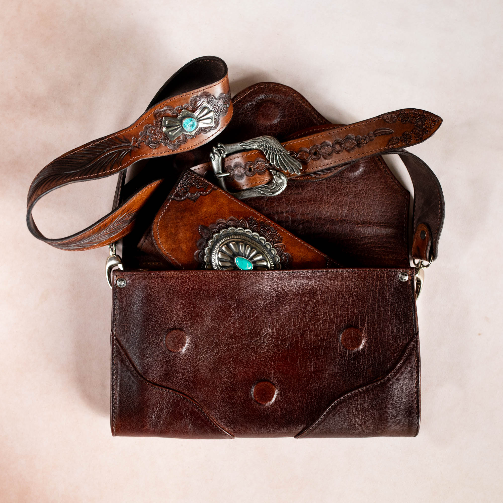 Eagle Feather Clutch with Navajo Concho