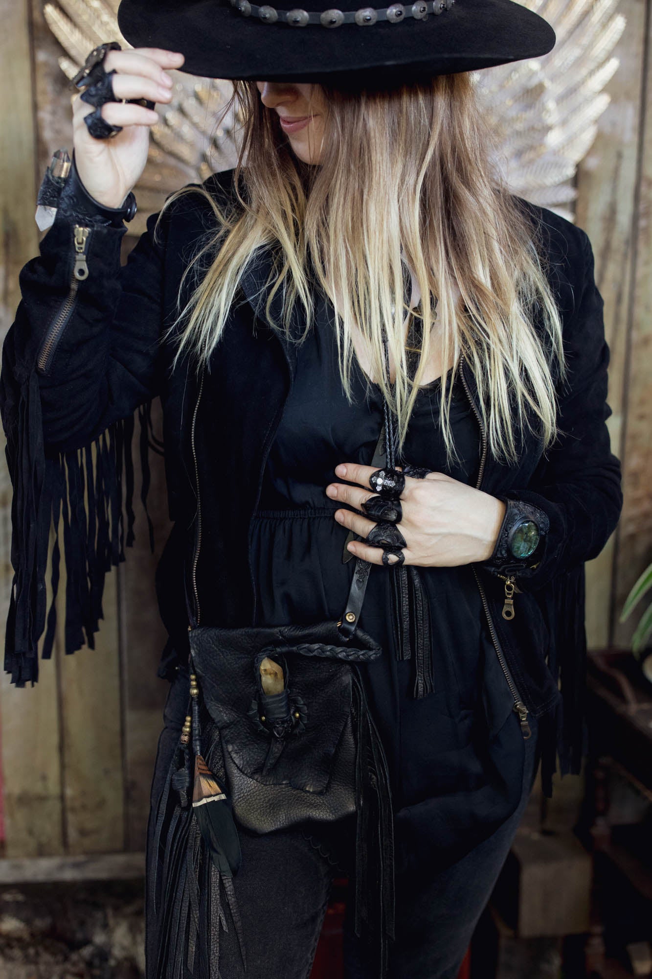 Nomad Phone Pouch with Stag Horn & Smoky Quartz Wand
