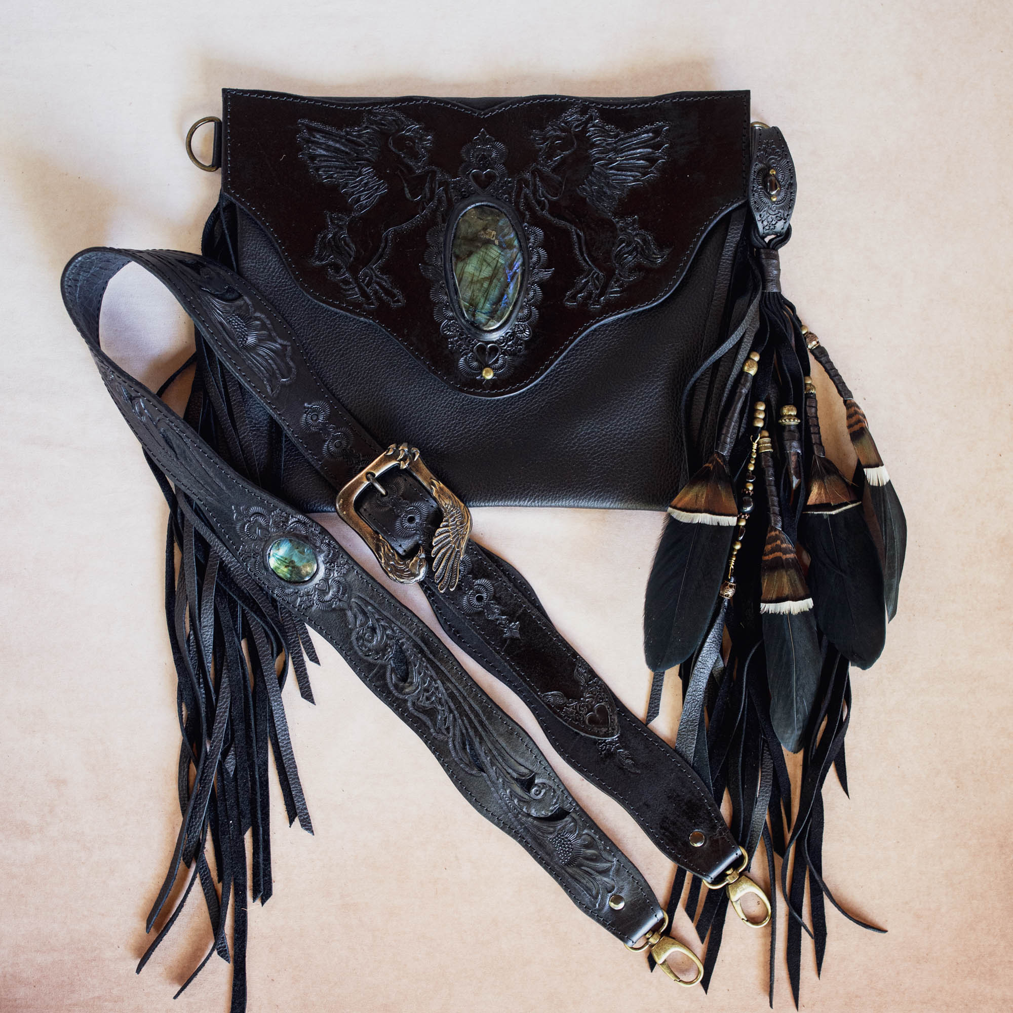 Black Magic Pegasus Gypsy Wanderer Bag with Labradorite