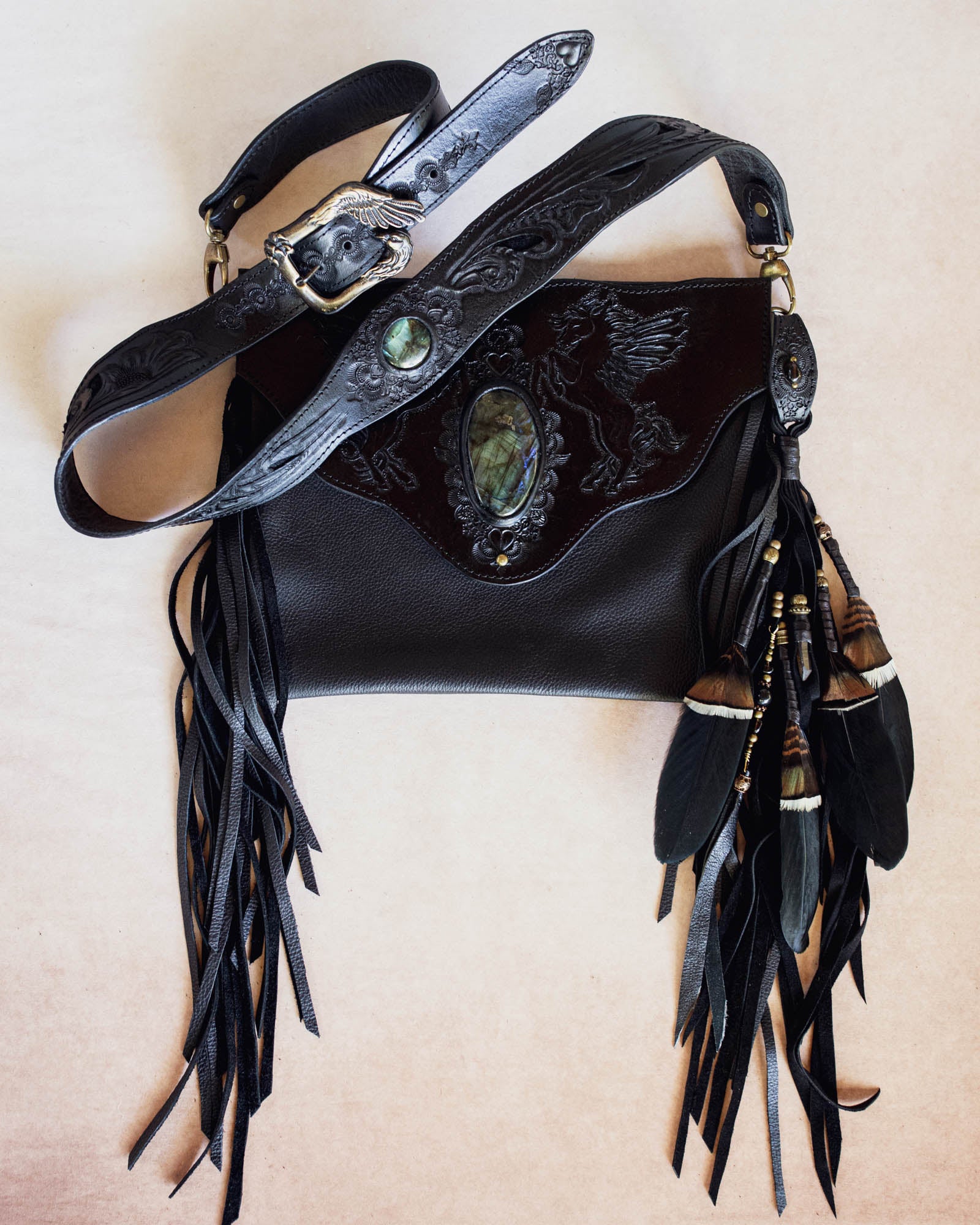 Black Magic Pegasus Gypsy Wanderer Bag with Labradorite