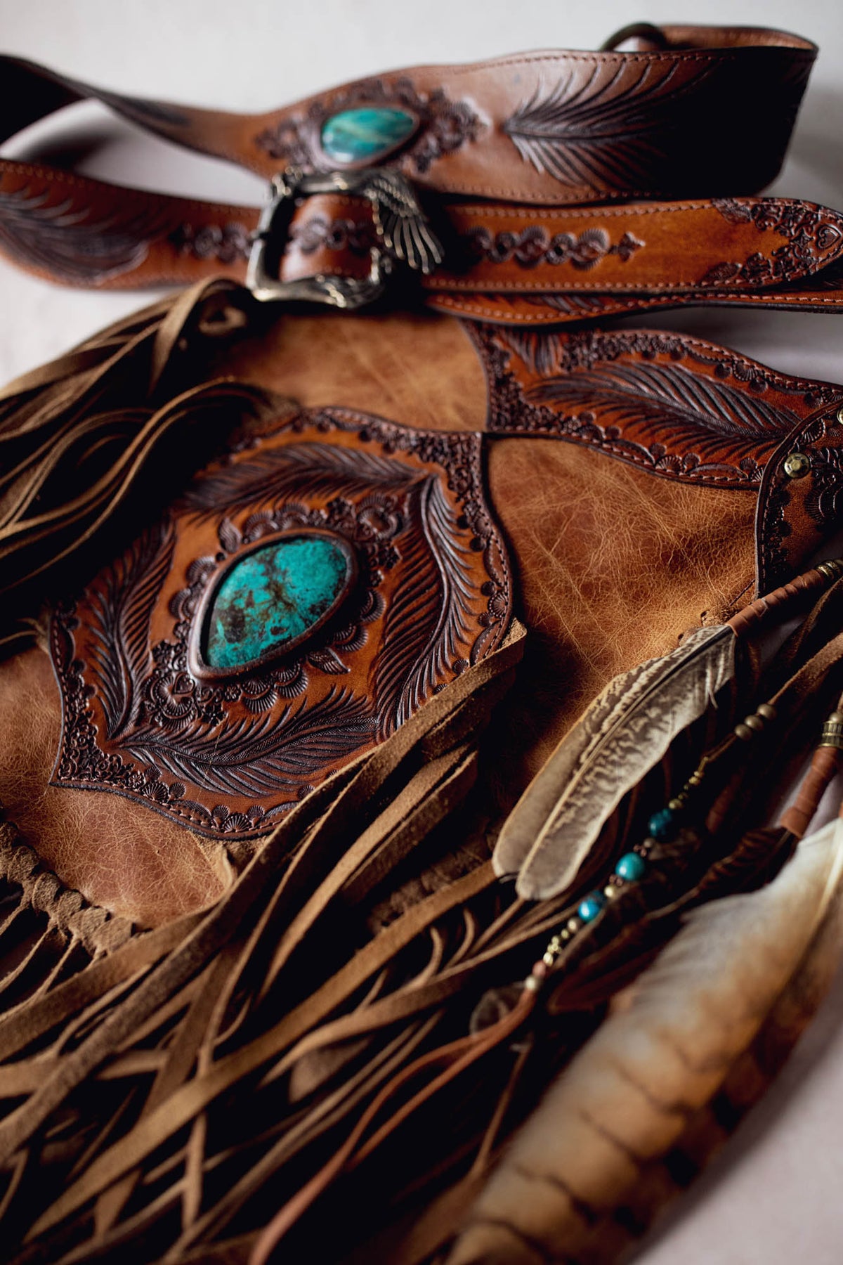 Petite Apache Tasseled Bag with Turquoise