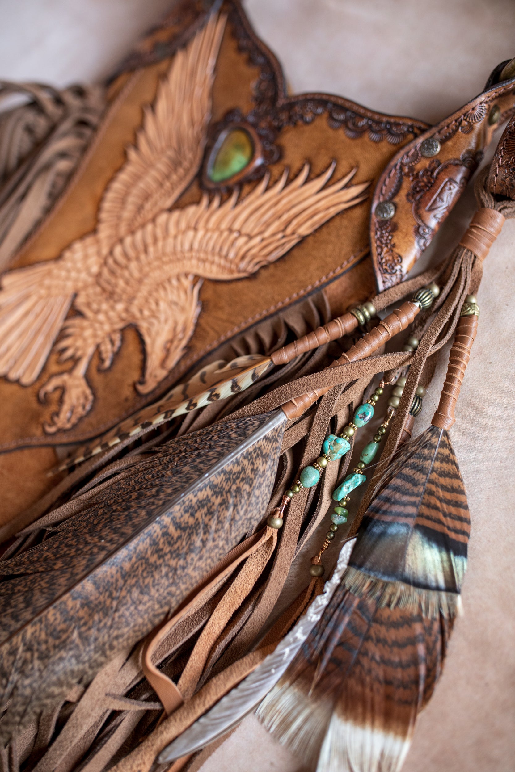 Petite Rebel Eagle Tasseled Bag with Turquoise