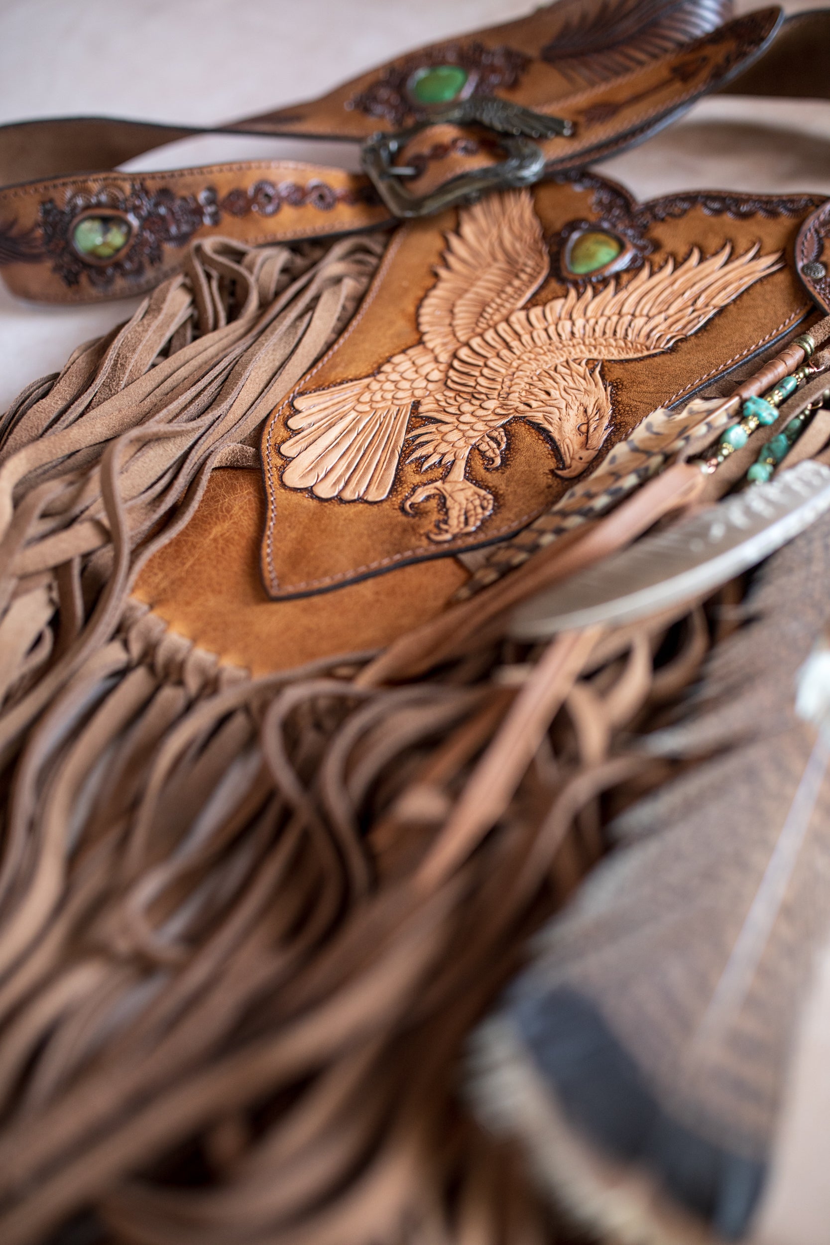 Petite Rebel Eagle Tasseled Bag with Turquoise