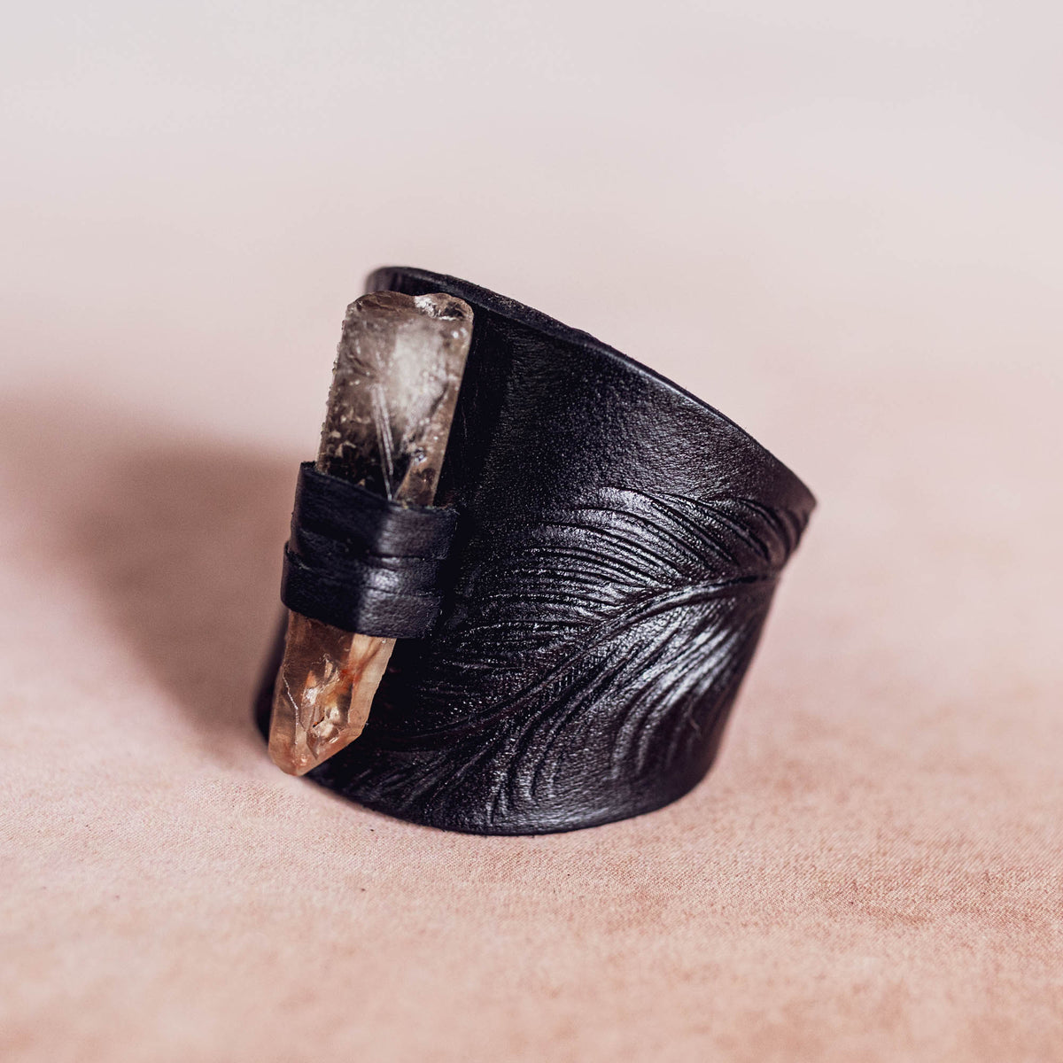 Petite Eagle Feather Priestess Cuff with Smoky Quartz