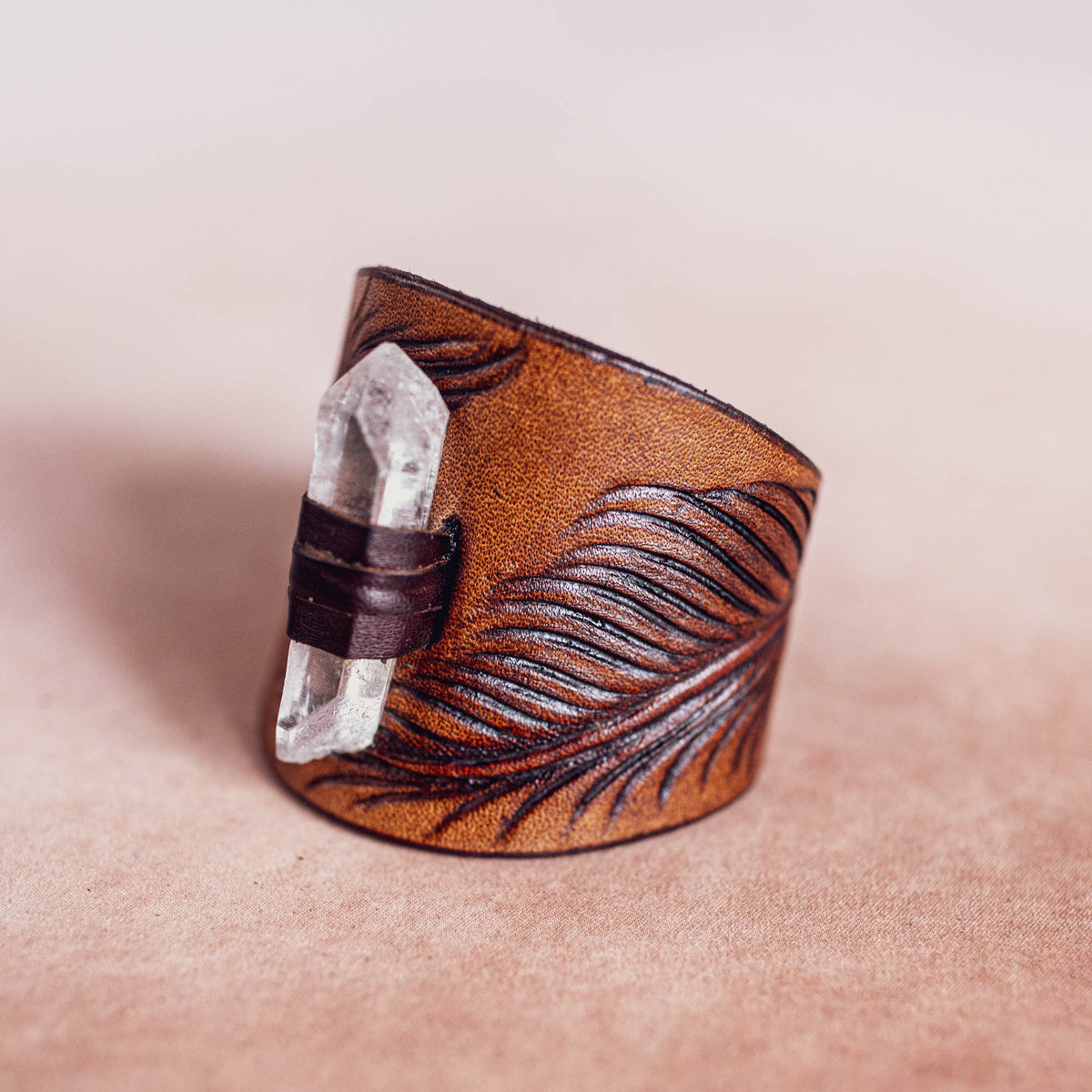 Petite Eagle Feather Priestess Cuff with Quartz Crystal