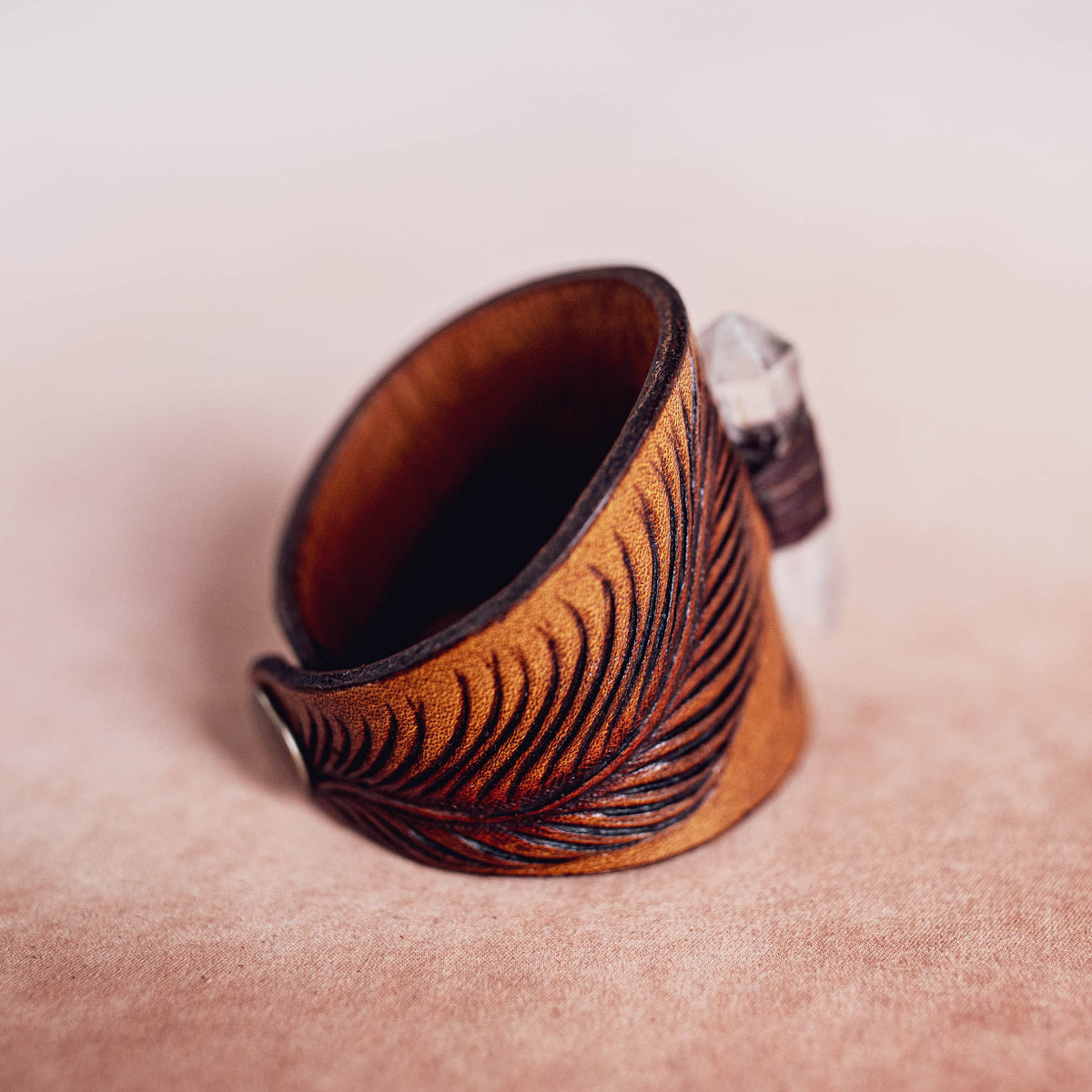 Petite Eagle Feather Priestess Cuff with Quartz Crystal