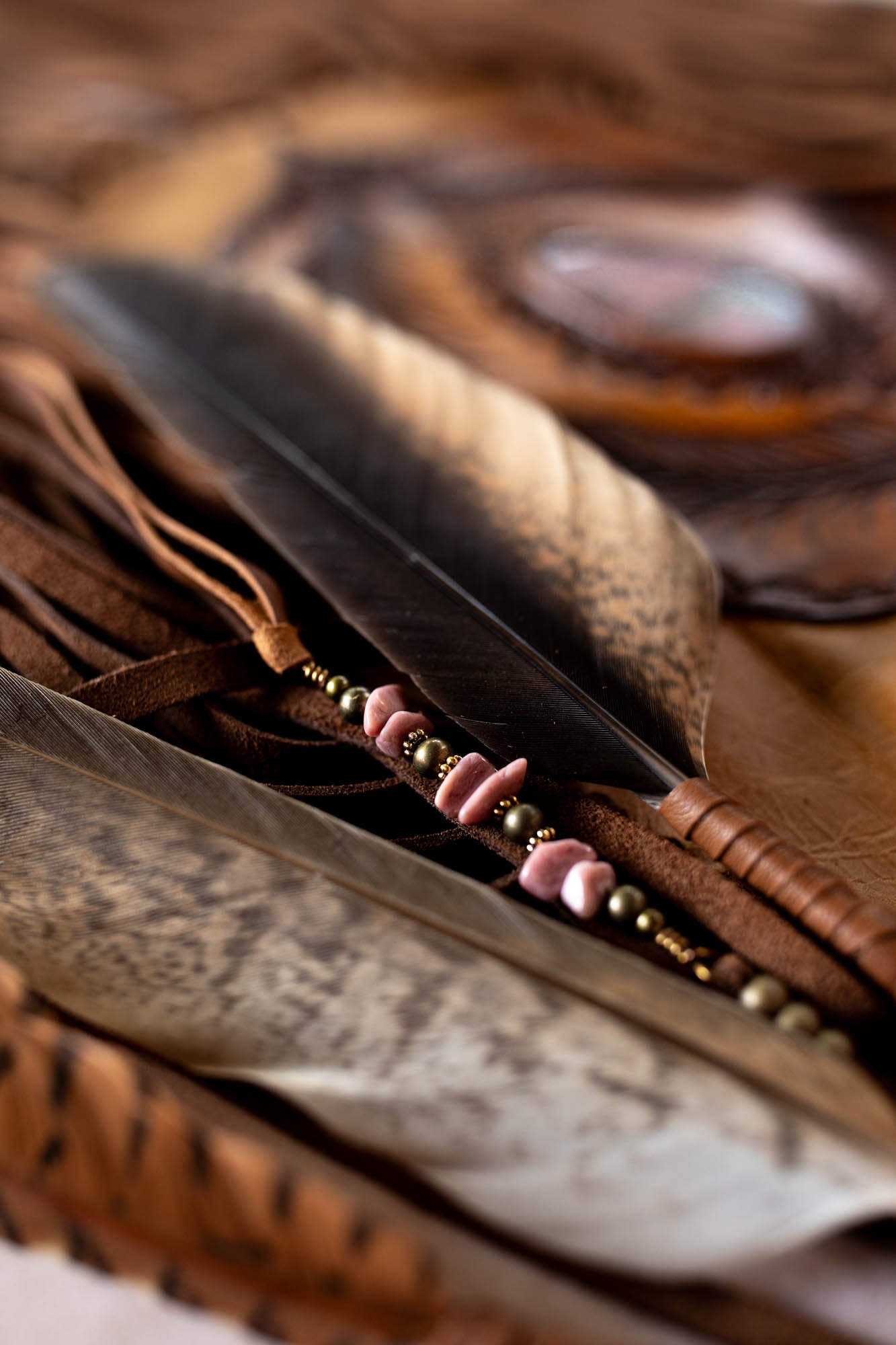 Apache Tasselled Bag with Pink Rhodonite