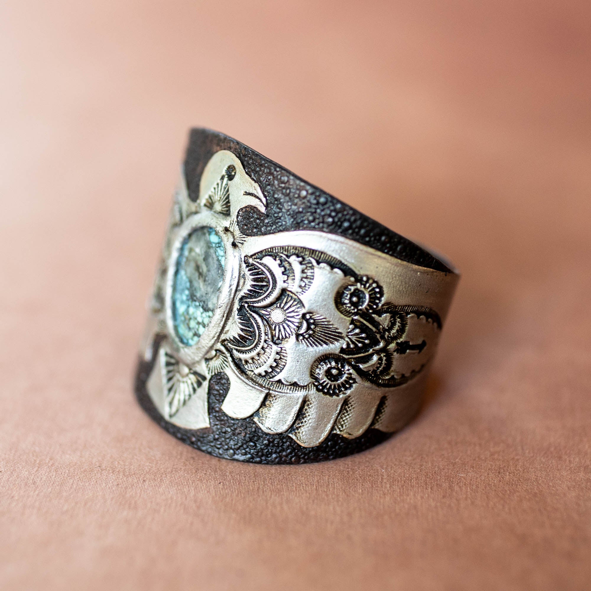 Hand Painted Thunderbird Cuff with Turquoise