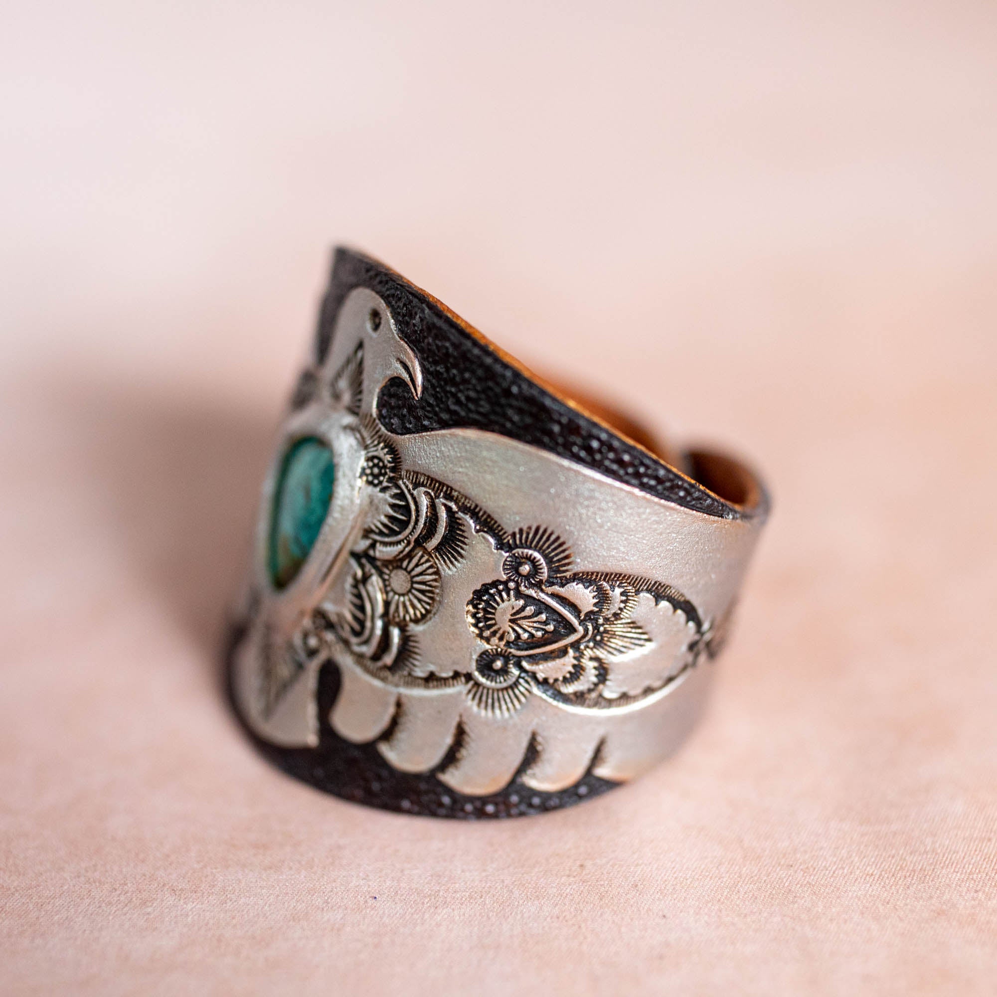Hand Painted Thunderbird Cuff with Turquoise
