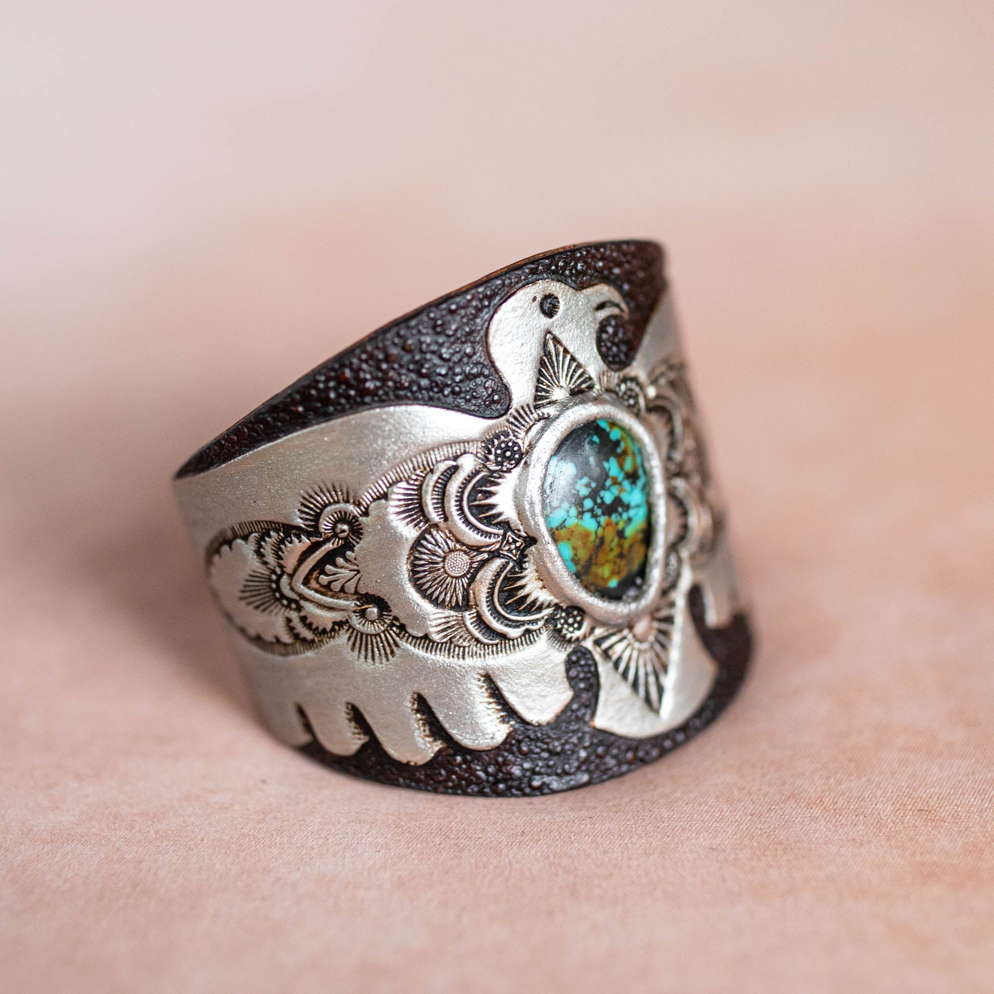 Hand Painted Thunderbird Cuff with Turquoise