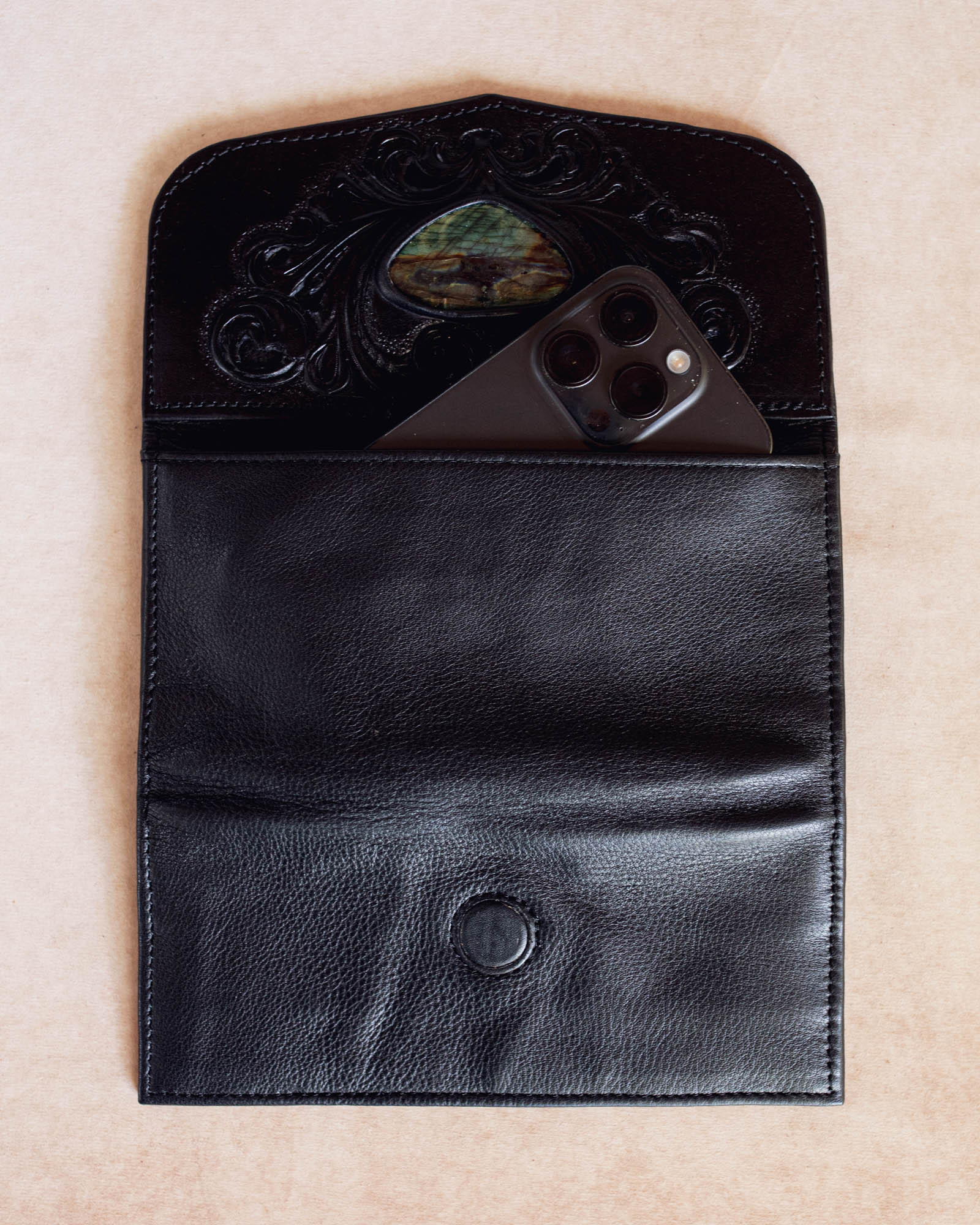 Black Magic Swirls Wallet with Labradorite